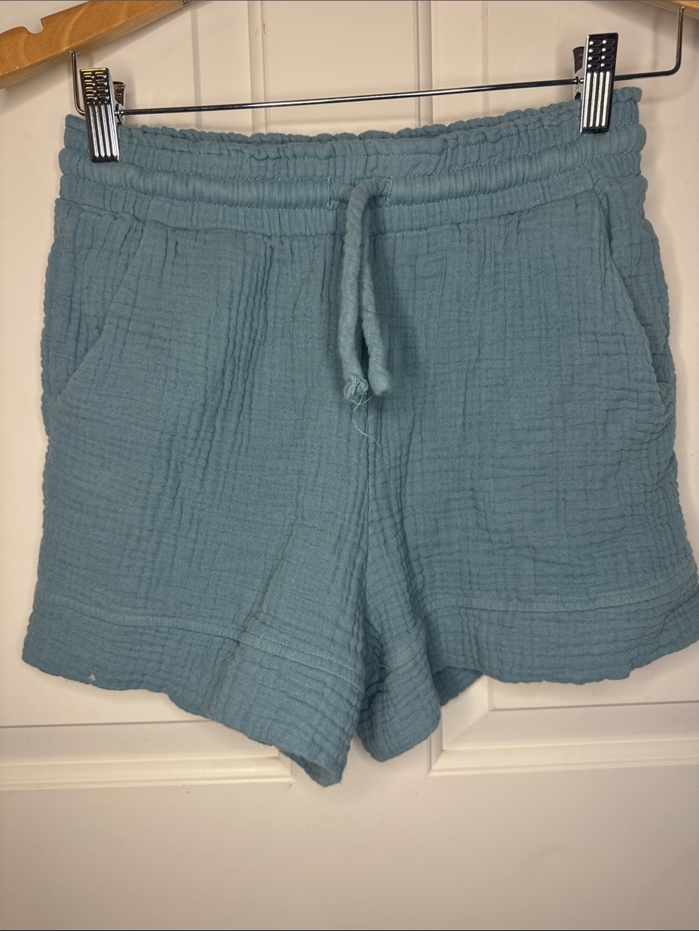 Pink Lily Seafoam Blue Cotton Gauze Drawstring Shorts